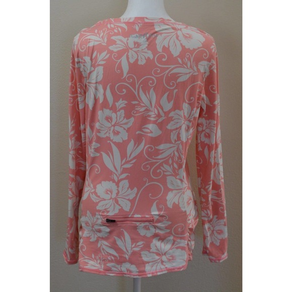 Hang Ten Women's Med Surf Shirt Sun Tee UPF 50+ Back Zip Pocket - Pink Floral - Picture 2 of 11